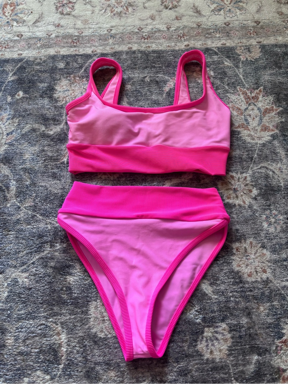 LainSnow Barbie High-Waist Two-Tone Pink Bikini Set
